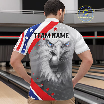 Red, White and Blue US Flag Eagle Bowling Shirts For Men Custom Patriotic Team Bowling Jersey NQS11632