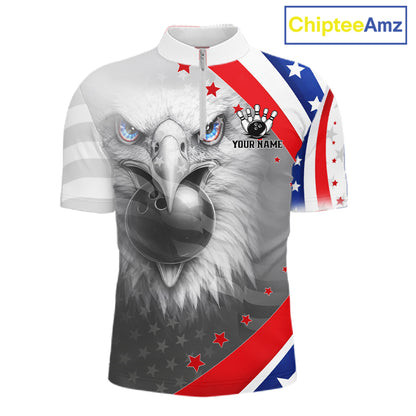 Red, White and Blue US Flag Eagle Bowling Shirts For Men Custom Patriotic Team Bowling Jersey NQS11632