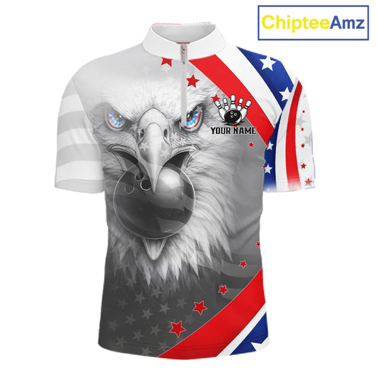 Red, White and Blue US Flag Eagle Bowling Shirts For Men Custom Patriotic Team Bowling Jersey NQS11632