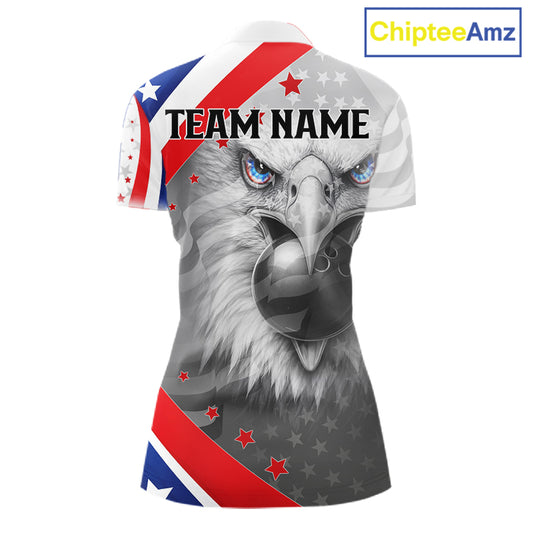 Red, White and Blue US Flag Eagle Bowling Shirts For Women Custom Patriotic Team Bowling Jersey NQS11632
