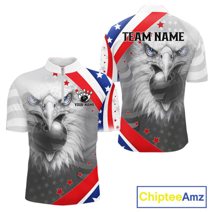 Red, White and Blue US Flag Eagle Bowling Shirts For Men Custom Patriotic Team Bowling Jersey NQS11632