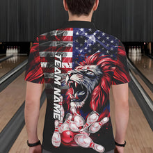Load image into Gallery viewer, Smoke American Flag Lion Bowling Polo, 1/4 Zip Shirts for Men Custom patriotic Team Bowling jerseys NQS9670