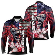 Load image into Gallery viewer, Smoke American Flag Lion Bowling Polo, 1/4 Zip Shirts for Men Custom patriotic Team Bowling jerseys NQS9670