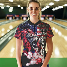 Load image into Gallery viewer, Smoke American Flag Lion Bowling Polo, 1/4 Zip Shirts for Women Custom patriotic Team Bowling jerseys NQS9670