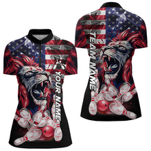 Load image into Gallery viewer, Smoke American Flag Lion Bowling Polo, 1/4 Zip Shirts for Women Custom patriotic Team Bowling jerseys NQS9670