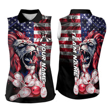 Load image into Gallery viewer, Smoke American Flag Lion Bowling Sleeveless Polo Shirt Custom patriotic Team Bowling jerseys NQS9670