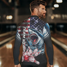 Load image into Gallery viewer, Smoke American Flag Shark Bowling Polo, 1/4 Zip Shirts for Men Custom patriotic Team Bowling jerseys NQS9671