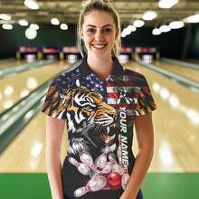 Load image into Gallery viewer, Smoke American Flag Tiger Bowling Polo, 1/4 Zip Shirts for Women Custom patriotic Team Bowling jerseys NQS9672