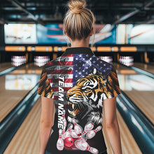 Load image into Gallery viewer, Smoke American Flag Tiger Bowling Polo, 1/4 Zip Shirts for Women Custom patriotic Team Bowling jerseys NQS9672