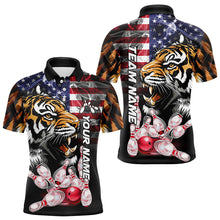 Load image into Gallery viewer, Smoke American Flag Tiger Bowling Polo, 1/4 Zip Shirts for Men Custom patriotic Team Bowling jerseys NQS9672