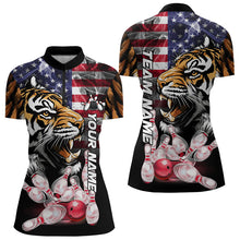 Load image into Gallery viewer, Smoke American Flag Tiger Bowling Polo, 1/4 Zip Shirts for Women Custom patriotic Team Bowling jerseys NQS9672