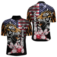 Load image into Gallery viewer, Smoke American Flag Tiger Bowling Polo, 1/4 Zip Shirts for Men Custom patriotic Team Bowling jerseys NQS9672