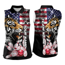 Load image into Gallery viewer, Smoke American Flag Tiger Bowling Sleeveless Polo Shirt Custom patriotic Team Bowling jerseys NQS9672