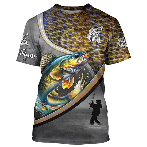 Walleye fishing freshwater fish personalized fishing tournament shirts, sun protection fishing apparel NQS3306