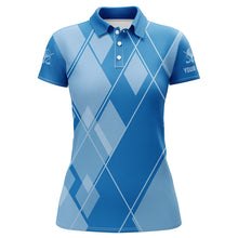Load image into Gallery viewer, Blue argyle pattern custom Womens golf polo shirts, ladies golf tops golfing gifts NQS7609