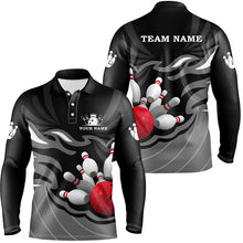 Load image into Gallery viewer, Mens polo, quarter zip bowling shirt Custom bowling ball pins team league jersey, bowling gift | Black NQS7809