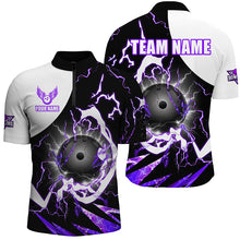 Load image into Gallery viewer, Purple Lightning thunder bowling Team league jerseys custom Mens Bowling Polo, Quarter zip Shirts NQS8231