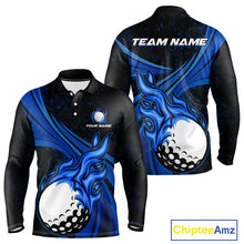 Load image into Gallery viewer, Black and Blue Golf ball Flame Golf Polo Shirts For Men Custom men&#39;s golf clothing, best golf gifts NQS10864