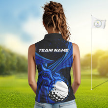 Load image into Gallery viewer, Black &amp; Blue Golf ball Flame Women Sleeveless Polo Shirt Custom ladies golf clothing, best golf gift NQS10864