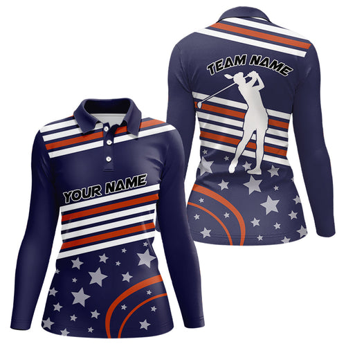 Red, white and blue stars Golf Polo Shirts For Women custom patriotic women golf tops NQS9164