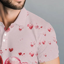 Load image into Gallery viewer, Pink Glitter Flamingo Heart Theme Mens golf polo shirts custom Valentines golf tops gifts for him NQS9367