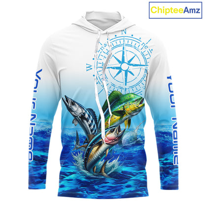 Custom Mahi Mahi, Wahoo, Tuna Ocean Performance Fishing Shirt, Compass Offshore Tournament Shirts NQS11439