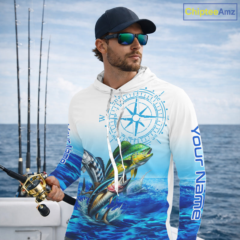 Custom Mahi Mahi, Wahoo, Tuna Ocean Performance Fishing Shirt, Compass Offshore Tournament Shirts NQS11439
