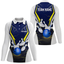 Load image into Gallery viewer, Blue lightning thunder bowling ball and pins custom Women Bowling Polo Shirts, team bowling jerseys NQS7455