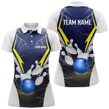 Load image into Gallery viewer, Blue lightning thunder bowling ball and pins custom Women Bowling Polo Shirts, team bowling jerseys NQS7455