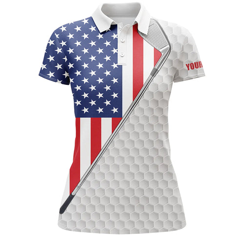 American flag white Womens golf polo shirts custom name golf clubs patriotic team golf shirt for women NQS5737