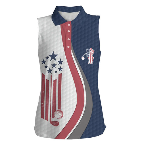 American flag red, white and blue Womens sleeveless polo shirt patriotic golf tops for womens NQS5938