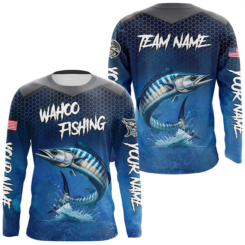 Blue camo Wahoo fishing Custom performance long sleeve team Wahoo fishing tournament shirts NQS8240