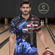 Load image into Gallery viewer, Smoke American Flag Eagle Blue Flame Bowling Shirts for Men Custom patriotic Team Bowling jerseys NQS10868