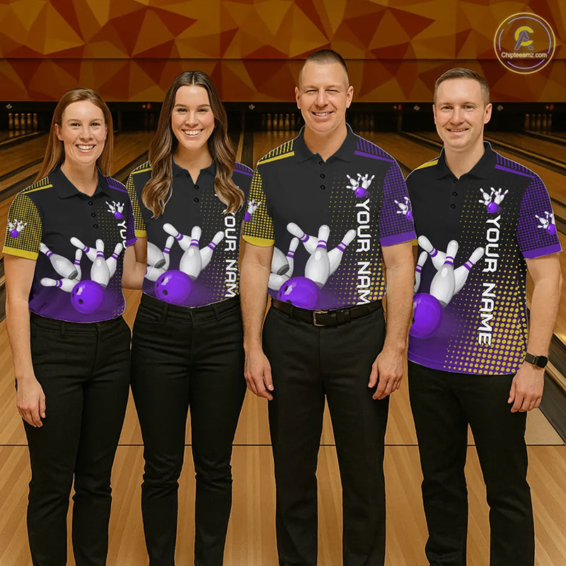 Yellow and Purple pattern Bowling shirts For Women Custom Team Bowling Jerseys, Gift For Bowler NQS11242