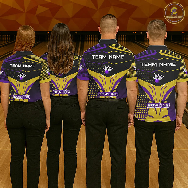 Yellow and Purple pattern Bowling shirts For Women Custom Team Bowling Jerseys, Gift For Bowler NQS11242