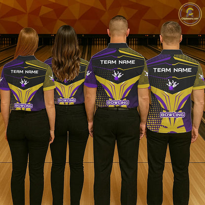 Yellow and Purple pattern Bowling shirts For Women Custom Team Bowling Jerseys, Gift For Bowler NQS11242