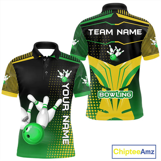 Yellow and Green pattern Bowling shirts For Men Custom Team Bowling Jerseys, Gift For Bowler NQS11244