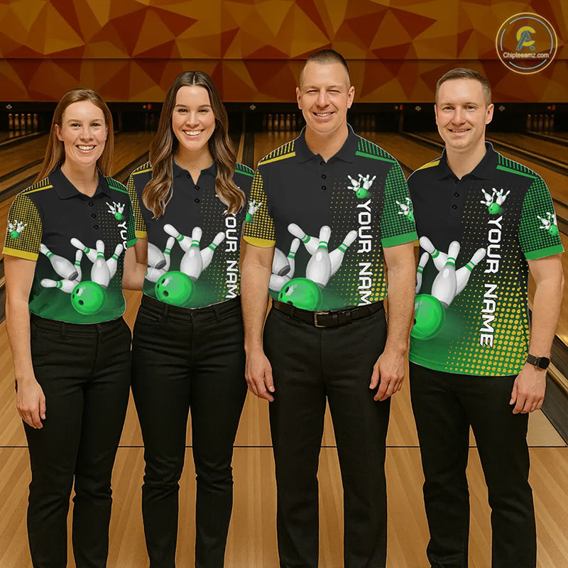 Yellow and Green pattern Bowling shirts For Women Custom Team Bowling Jerseys, Gift For Bowler NQS11244