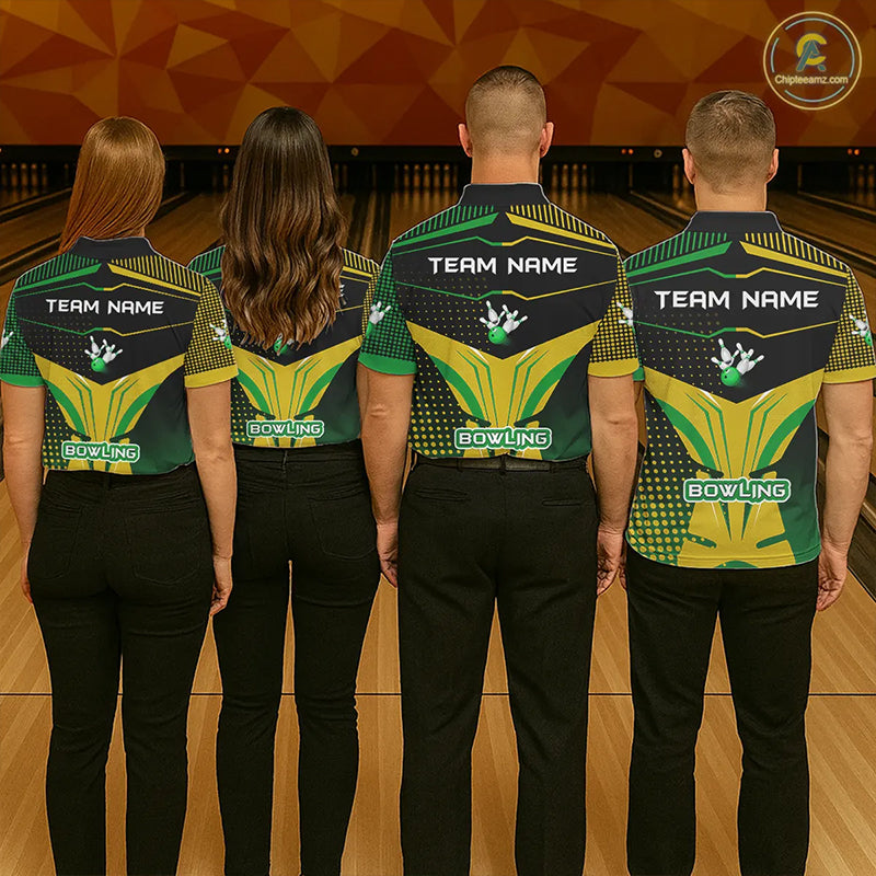 Yellow and Green pattern Bowling shirts For Women Custom Team Bowling Jerseys, Gift For Bowler NQS11244
