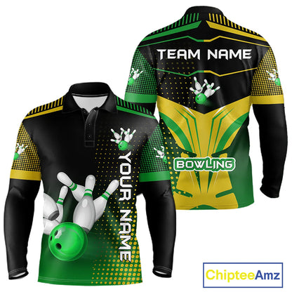 Yellow and Green pattern Bowling shirts For Men Custom Team Bowling Jerseys, Gift For Bowler NQS11244