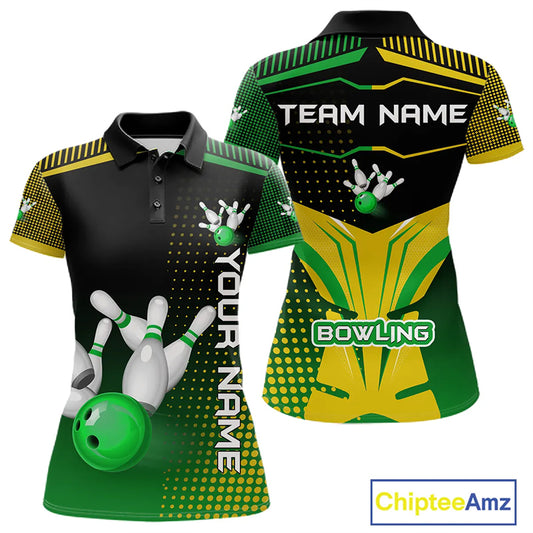 Yellow and Green pattern Bowling shirts For Women Custom Team Bowling Jerseys, Gift For Bowler NQS11244