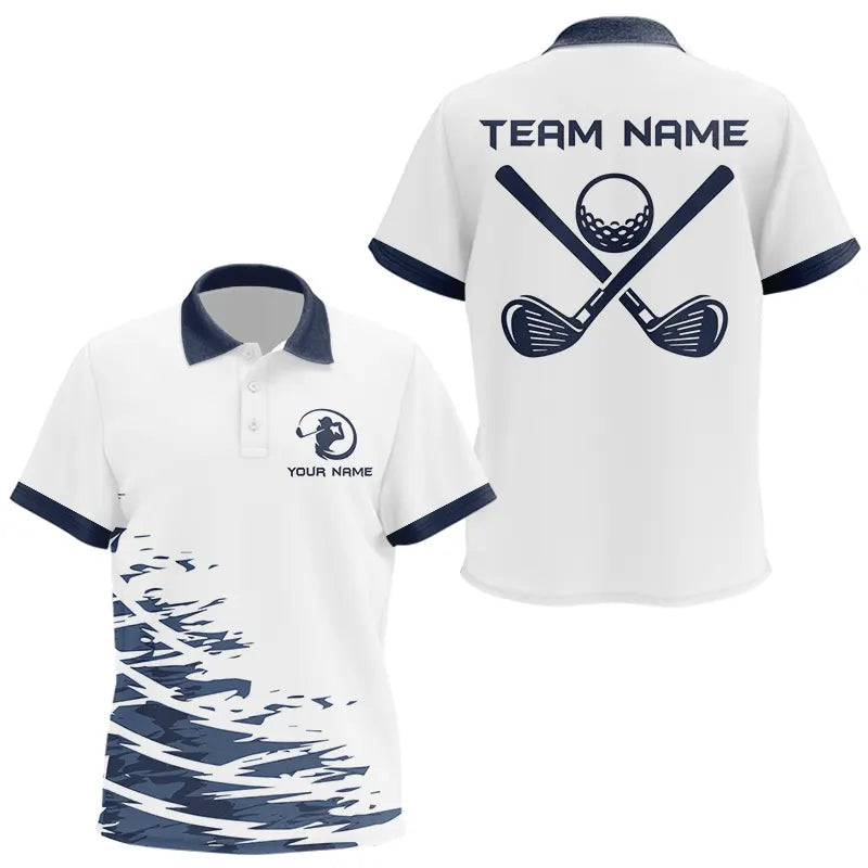 Blue and White Kid golf polo shirts custom golf attire for Kid, personalized golf gifts NQS9376