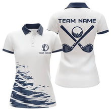 Load image into Gallery viewer, Blue and White Women golf polo shirts custom golf attire for ladies, personalized golf gifts NQS9376