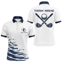 Load image into Gallery viewer, Blue and White Mens golf polo shirts custom golf attire for mens, personalized golf gifts NQS9376