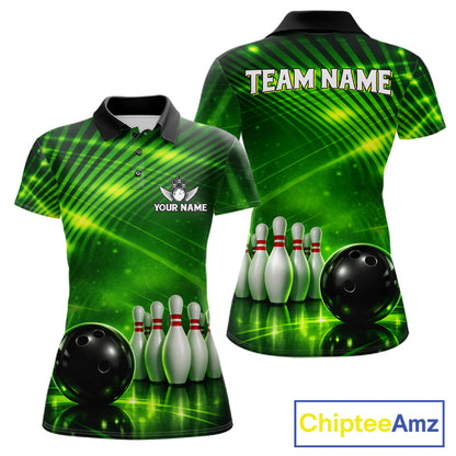 Green Light Bowling Polo, Quarter Zip Shirts For Women Custom Bowling Team Jerseys, Gift For Bowlers NQS11737