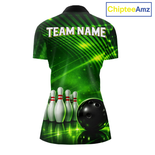 Green Light Bowling Polo, Quarter Zip Shirts For Women Custom Bowling Team Jerseys, Gift For Bowlers NQS11737