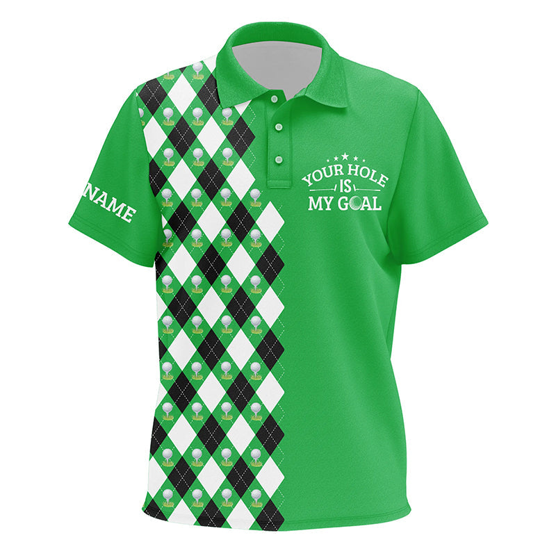 Funny Kid golf polos shirt green argyle pattern custom your hole is my goal, golfing gifts for kid NQS7461