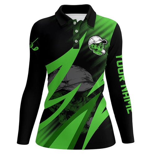 Black and green golf skull Womens golf polos shirt custom golf outfits ladies, cool golf gifts NQS7463