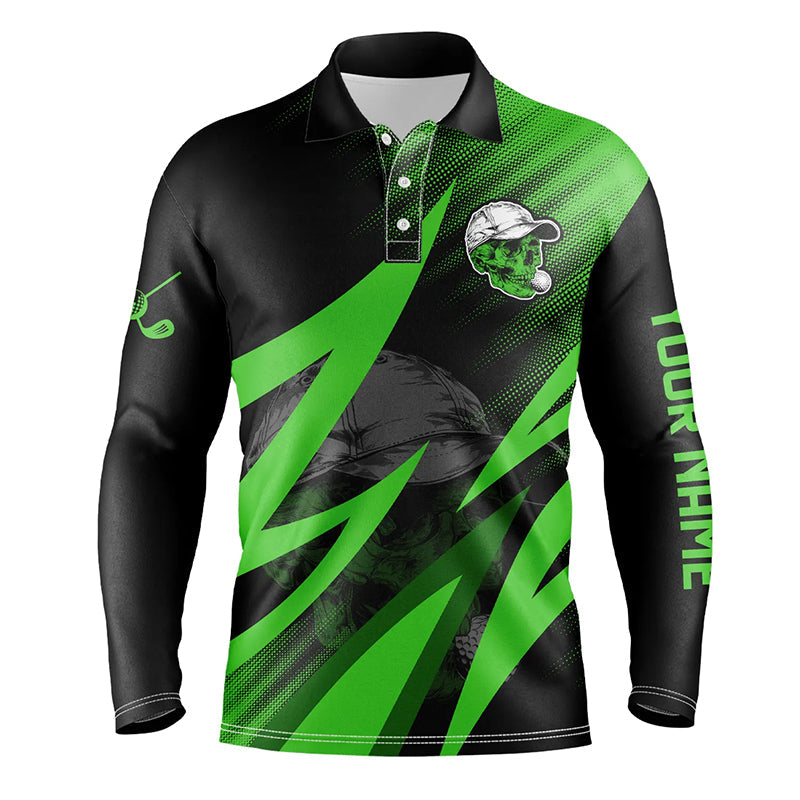 Black and green golf skull Mens golf polo shirt custom golf outfits men, cool golf gifts NQS7463