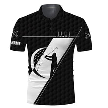 Load image into Gallery viewer, Black &amp; white golf polo shirts custom name golf clubs mens golf tops NQS3465